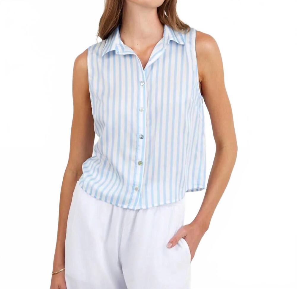 NEW BELLA DAHL clean sleeveless button down top in tidal blue stripe